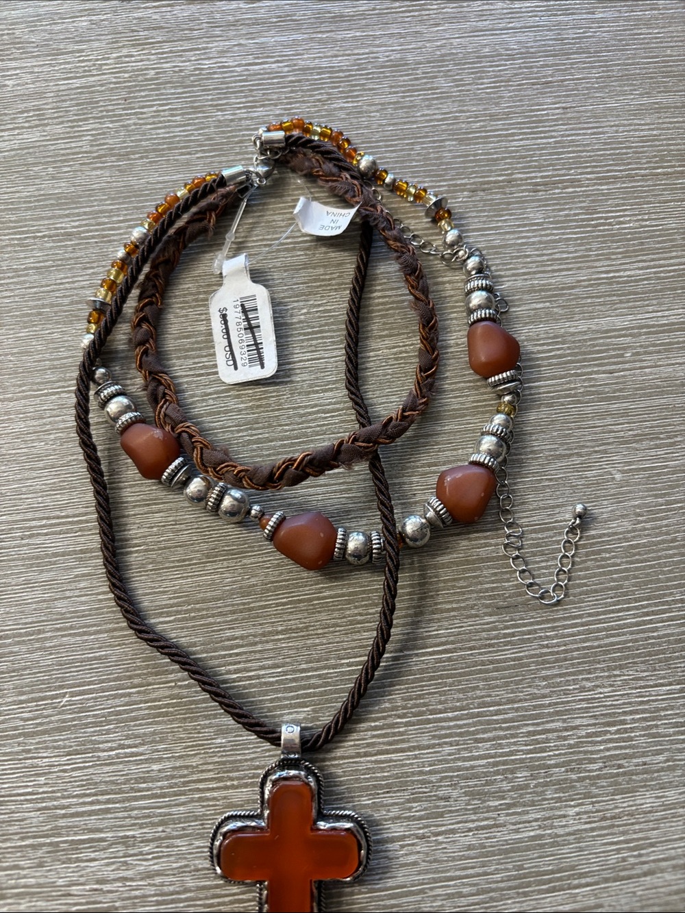Free People Brown Layered Cross Pendant Necklace